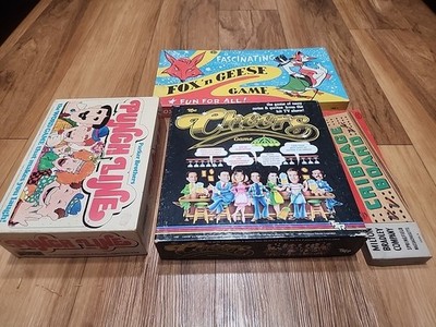 Vintage Board Game Lot: Cheers, Fox'n Geese, Cribbage Board, Punch Lines (AS-IS)