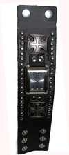 CuffWatches Western Punk Wide Leather Bnd Black-Victoria Cross rectangular Case