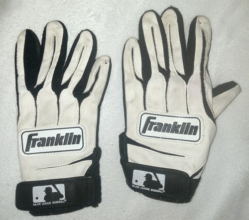 Franklin Youth S MLB Batting Gloves White Black 5 Finger Hook & Loop F230 Pair