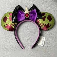 Disney- Parks Evil Queen Minnie Ears Poison Apple Bow Snow White Headband Gifts