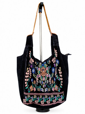 Damen Tasche Anokhi Samt Leder bestickt Boho Beutel Ethno