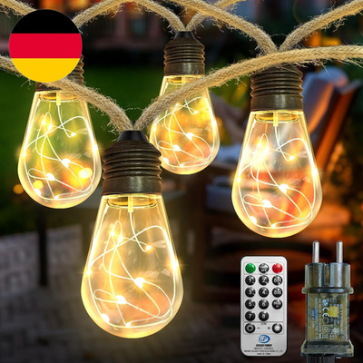 AGOTD LED Lichterkette Außen Und Innen, 6M Vintage Lichterkette Strom Mit Hanfse
