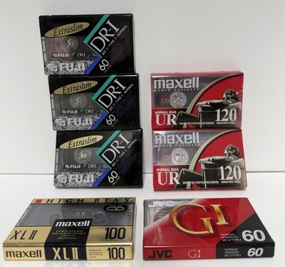 Blank Cassette Audio Tape Lot  OF 7 Tapes Fuji, JVC, Maxell.  Sealed
