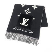 Louis Vuitton Noir Cashmere Mink Fringe Scarf Shawl Black M74353 Authentic Used