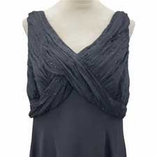 Adrianna Papell Black Dress 14W Beaded Chiffon Ruched Crossover Pleated Back