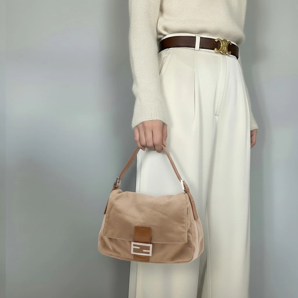 Fendi — FENDI Mamma Baguette Shoulder Bag Beige Wool