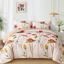WONGS BEDDING Quilt Set Queen Size, 3 Pieces Floral Bedspread Bedding Sets So...