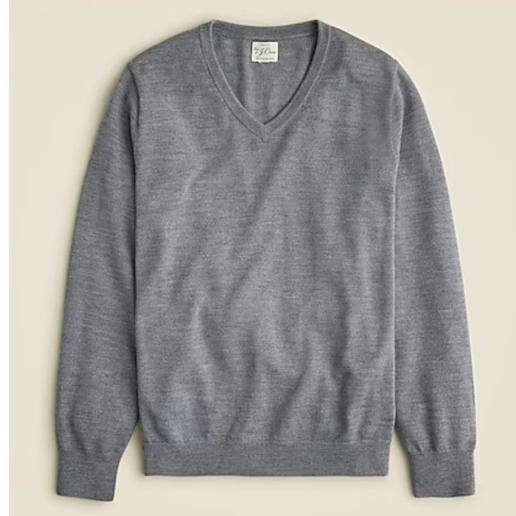 J Crew Mens Gray Merino Wool V Neck Long Sleeve Sweater XL Casual Preppy Cozy
