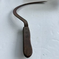Antique Vintage Hand Sickle Scythe Wood 3 Rivet Handle Rustic Farmhouse Decor