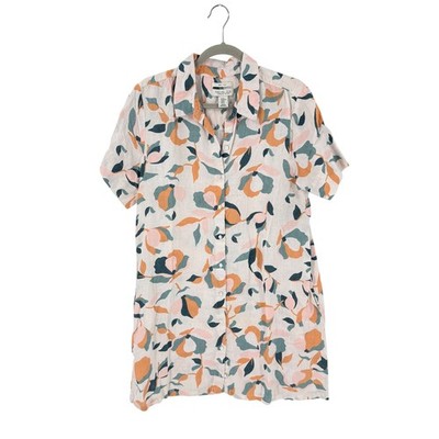 Rachel Zoe 100% Linen Shirt Dress XL Abstract Floral Button Front Coastal Breezy