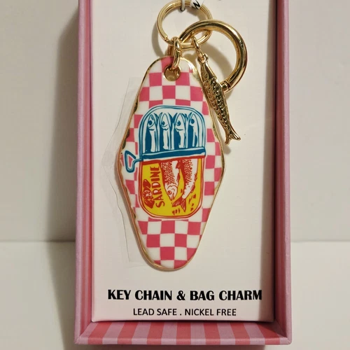 PIPER K Sardine Can Print Keychain & Bag Charm NWT Trending Viral