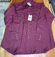 Ely Cattleman Western Shirt Men L 16.5x34 Burgundy Geometric Pearl Snap Cowboy