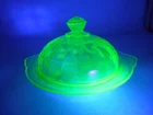 HTF Anchor Hocking Uranium Green Cameo Ballerina Round Covered Butter