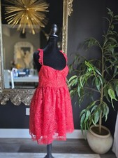 Anthropologie Bright Red Lace Mini Dress NWT size MED - Ruffle Sleeves