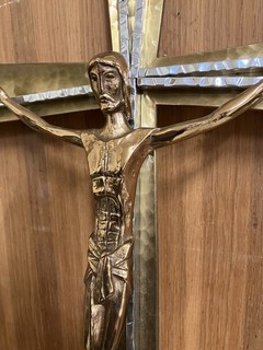 Processional Cross Crucifix Brass MCM style Missing Part fm Catholic Church 23”H