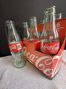 Vintage Coca Cola Classic 6 Pack Glass Bottles 16oz Cardboard Carry Case States