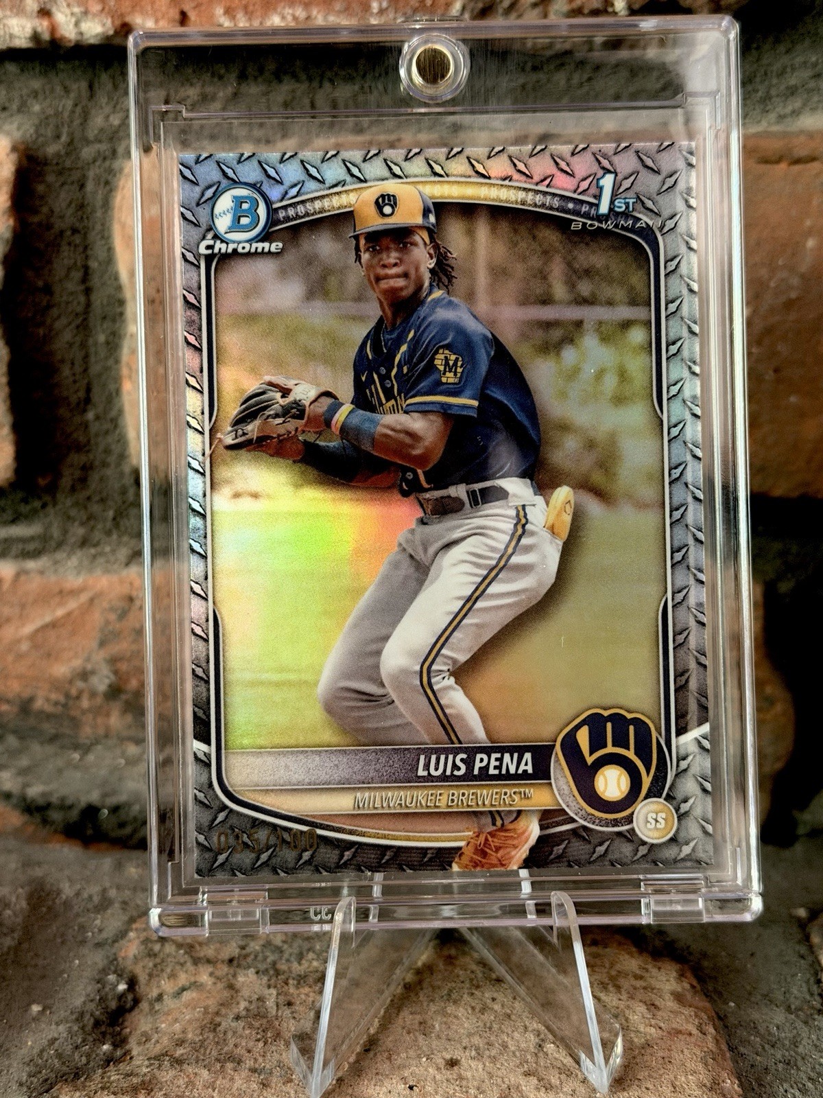 📈 2025 Bowman Luis Pena Chrome Steel Metal 1st Prospect #/100 Brewers