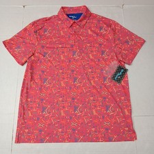 Birdie Bound Golf Polo Shirt Men's L Large Coral Easy Care UV Comfort Stretch
