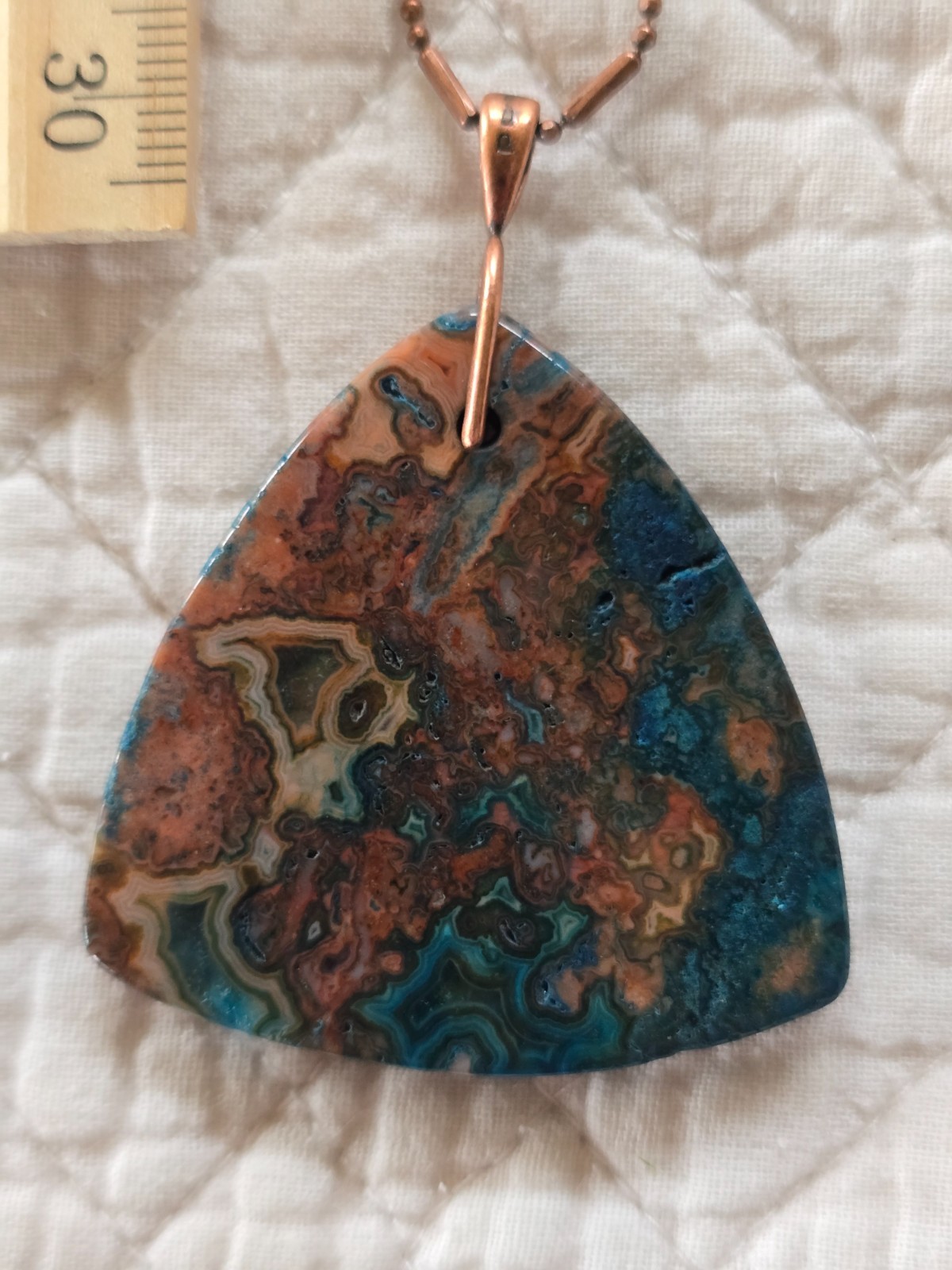 Triangular Teal and Copper Colored Crazy Lace Aga… - image 3