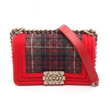 Chanel Boy Chanel Fabric Shoulder Bag Women Red One Size