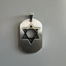 Star Of David Tag Pendant Necklace 24  Chain Jewish Heritage Israel Gift Silver
