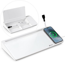 Glass Desk Whiteboard with Wireless Charger, Desktop Dry Erase White Board with