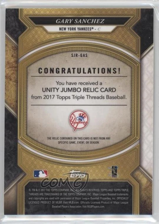 2017 Topps Triple Threads Single Jumbo Relics /36 Gary Sanchez #SJR-GAS - Image 2 of 2