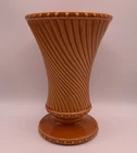 Vintage MCM 8" Tall McCoy USA Pottery Burnt Orange Swirl & Dot Footed Vase EUC