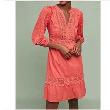 Anthropologie Akemi + Kin Josephine Coral Embroidered Lace Trim Dress