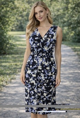 APT 9 Dress Blue Floral Large 10 12 14 V Neck Washable Sleeveless NEW