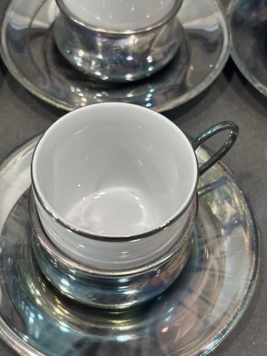 Vintage Italian Tognana Espresso Porcelain cups w Silver Plated Base Lot Of 14 - Picture 3 of 7