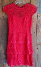 Womens Dress Layered Knee Length Cap Sleeve Lace