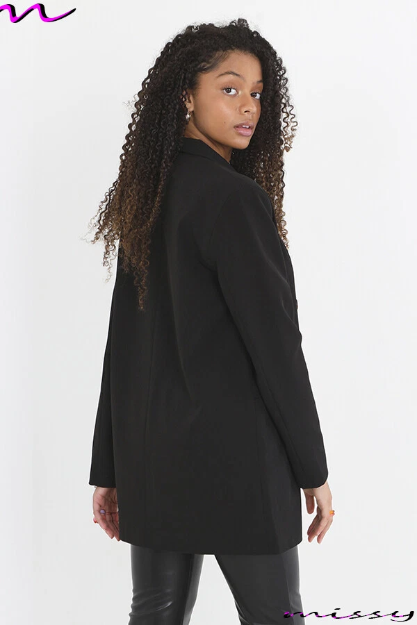 Mujer Damas MH Botón Doble Pecho Acolchado Hombro Blazer Prendas de abrigo Chaqueta Foto 2 de 4