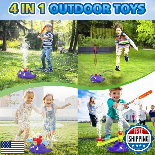CWLAKON 4-in-1 Water Sprinkler Baseball and Rocket Launcher for Kids, Outdoor - Picture 2 of 5