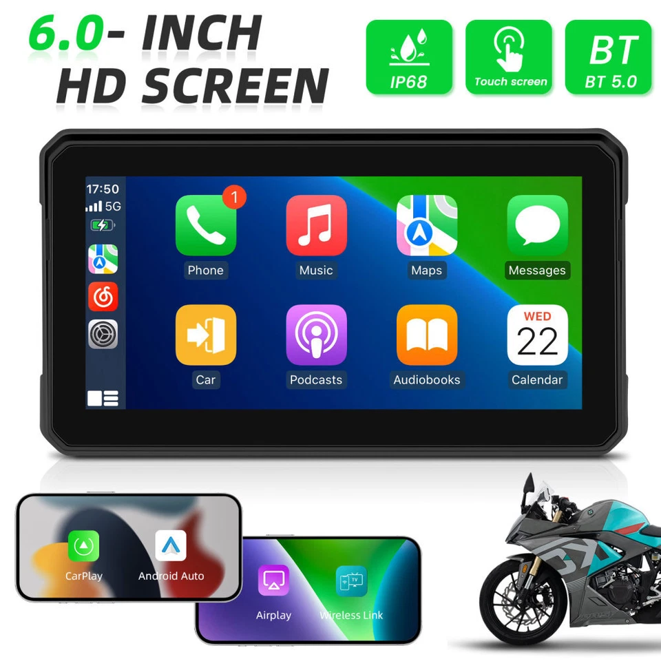 6" Motorrad GPS Navigator Motorrad Carplay Navigation Wasserdicht Touchscreen BT - Bild 2 von 4