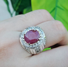 Beautiful Ruby Ring Oval Cut Men Ruby Stone Ring White Zircon Ruby Handmade Ring