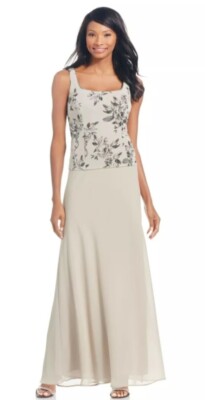 Alex Evenings Women's Long Sleeveless Formal Dress Scoop Neck Dress Taupe  Size 8 | eBay