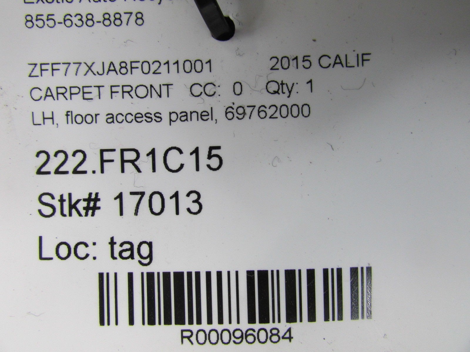 Ferrari California, LH Left Floor Carpet Access Panel, Used, P/N 69762000