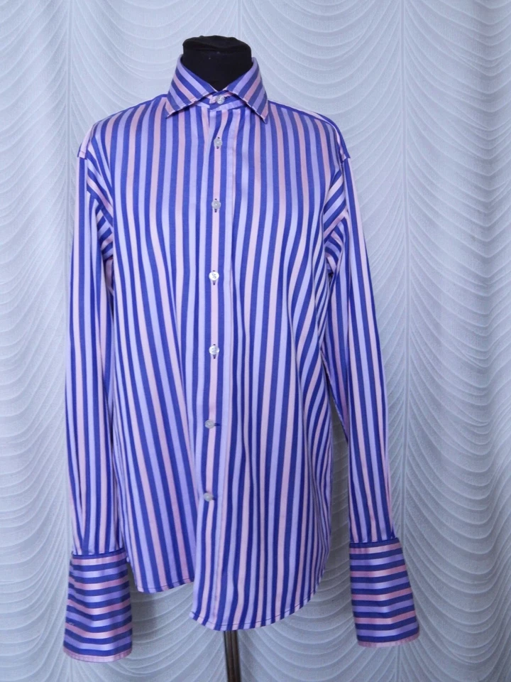 Duchamp   Shirt  French Cuff  Blue Pink Striped  Size 41/16 - Image 2 of 4