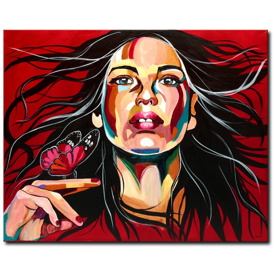 Acryl Bild Gemälde Modern Frau Porträt Gesicht Abstrakt Bunt Handgemalt ORIGINAL - Bild 1 von 4