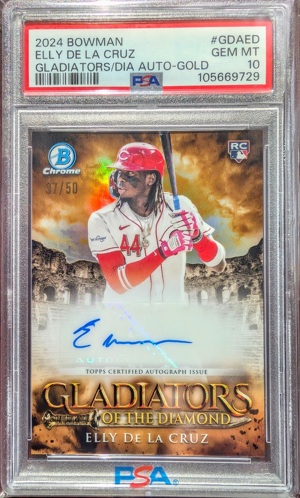 2024 Bowman ELLY DE LA CRUZ Gladiators Of The Diamond Gold Auto /50 Psa 10