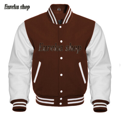 Varsity Letterman Bomber College Baseball Jacket Wool & Real Leather Sleeves