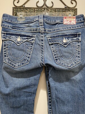 TRUE RELIGION Disco Joey Big T Gem Buttons Pocket FlapThick Stitch Jeans  31X34