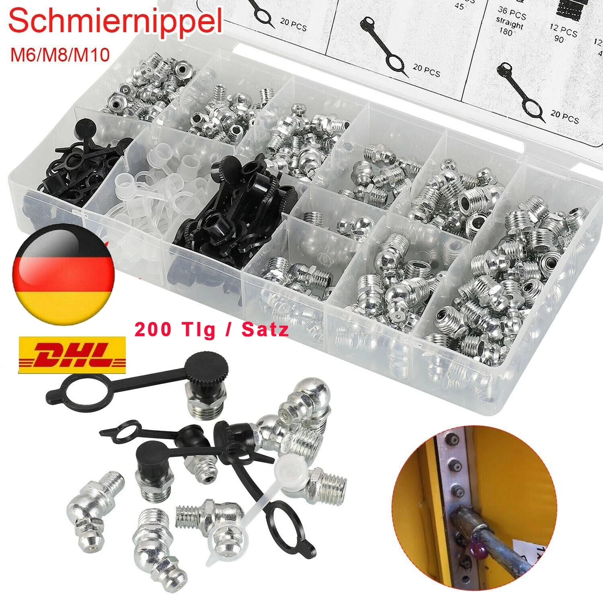 Produktbild von 10x Schmiernippel M6 X 1 Mm Aus Edelstahl 201 – Hydraulikarmaturen Für Maschinen & Lager, Rostfrei