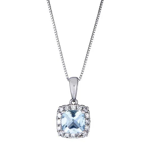 Without Chain 10K White Gold Natural Blue Aquamarine and Diamonds Pendant - Foto 1 di 4