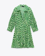 NWT ZARA SS21 Printed Shirt Dress Green  Dress 8111/484  NEW