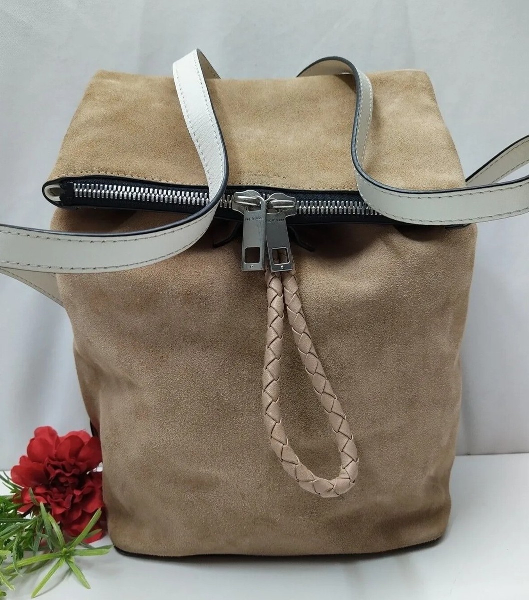 Rag Bone Loner Nude Brown Suede Leather Trim Drawstring Backpack