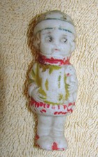 Vintage GIRL w/PUPPY Bisque Frozen Charlotte/Penny Doll Japan 3" z1-e