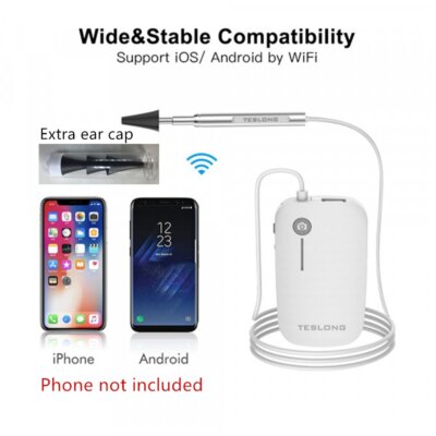 TESLONG 4.3mm WiFi Inspection Otoscope + Extra 3pcs Ear cap for iPhone Android