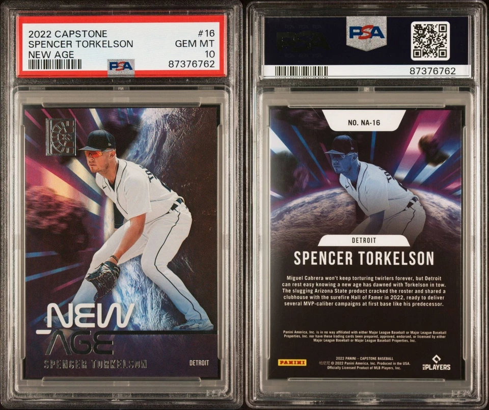2022 CAPSTONE SPENCER TORKELSON ROOKIE NEW AGE INSERT TIGERS #16 RC PSA 10 POP 1 - Image 3 of 4